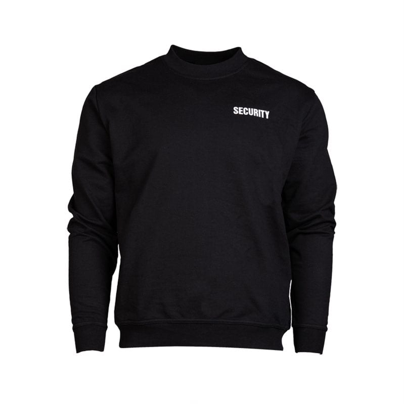 Sudadera negra con estampado 'SECURITY' en pecho y espalda, 100% algodón