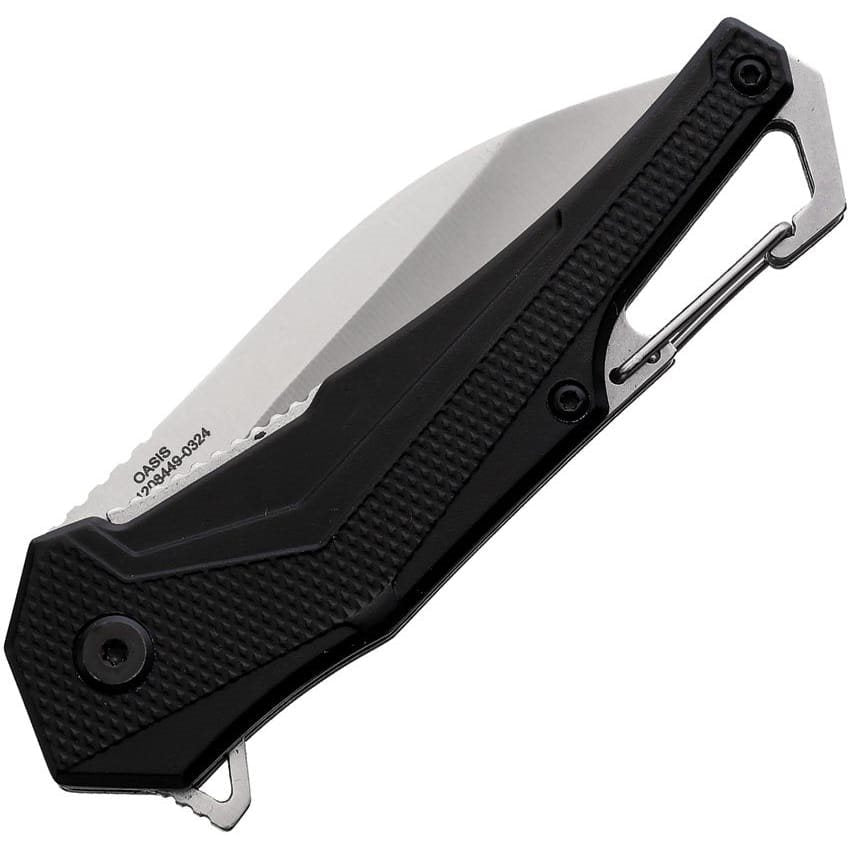 Navaja plegable OASIS CARABINER con mosquetón, hoja lisa en acero 7Cr17MoV y bloqueo Linerlock