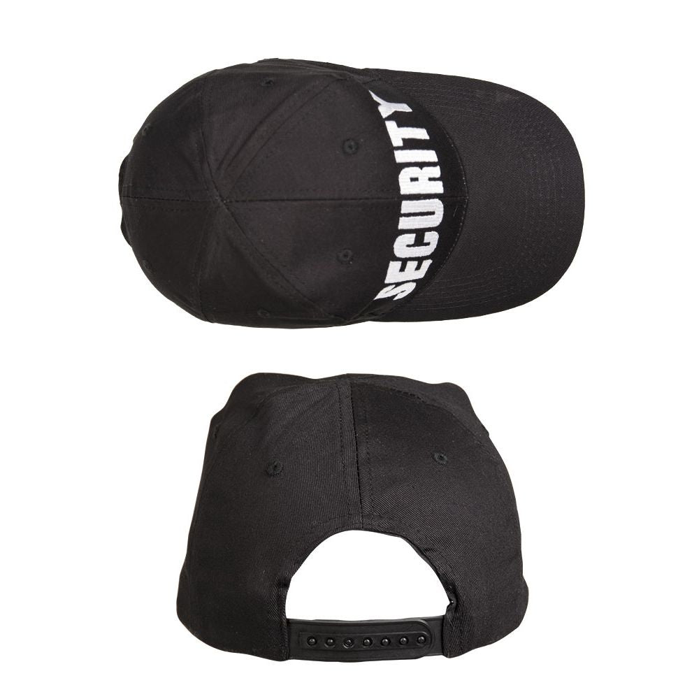 Gorra baseball negra con texto 'SECURITY'