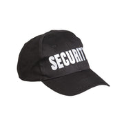 Gorra baseball negra con texto 'SECURITY'