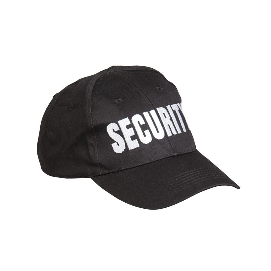 Gorra baseball negra con texto 'SECURITY'