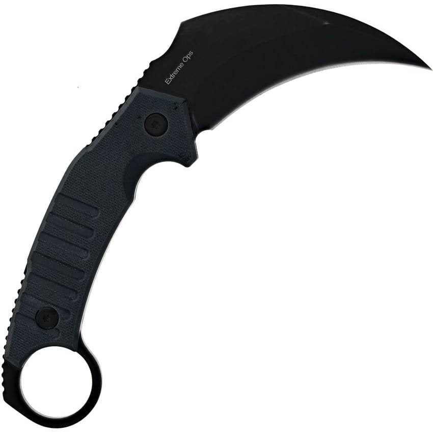 Karambit EXTREME OPS negro, hoja hawkbill de acero inoxidable con recubrimiento antirreflejos