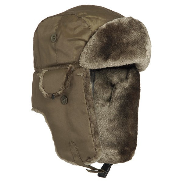 Beranice MA1 gorro piloto verde con orejeras abrochables y forro de pelo