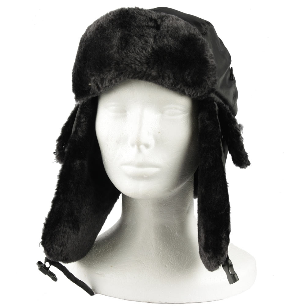 Beranice US MA1 piloto negra, gorro con orejeras abrochables y forro de pelo sintético