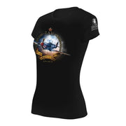 Camiseta mujer negra Spitfire MK.VIII con estampado a todo color