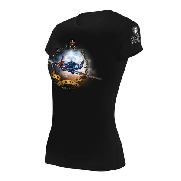 Camiseta mujer negra Spitfire MK.VIII con estampado a todo color