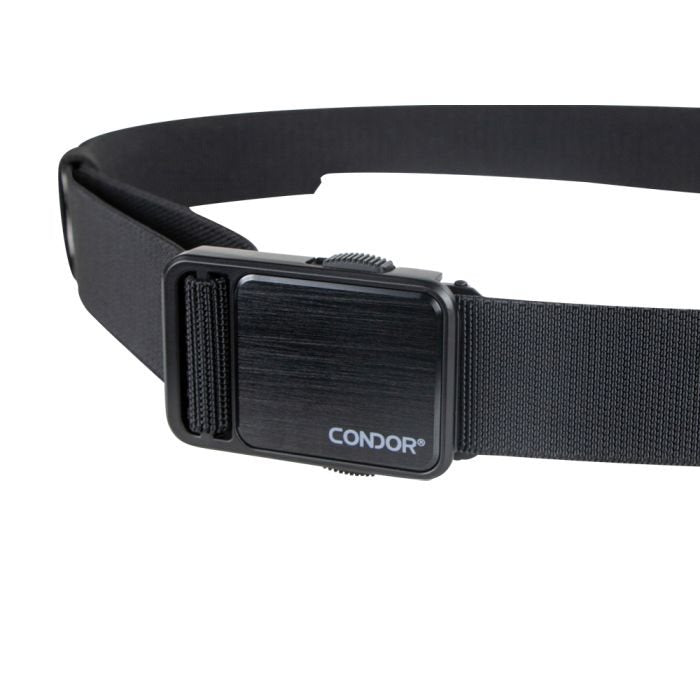 Cinturón EDC elástico negro con hebilla de aluminio anodizado