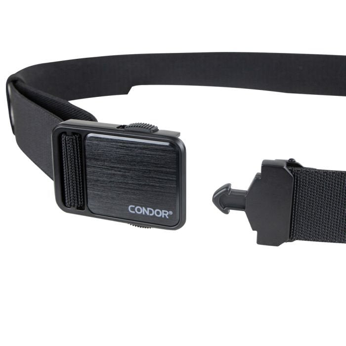Cinturón EDC elástico negro con hebilla de aluminio anodizado