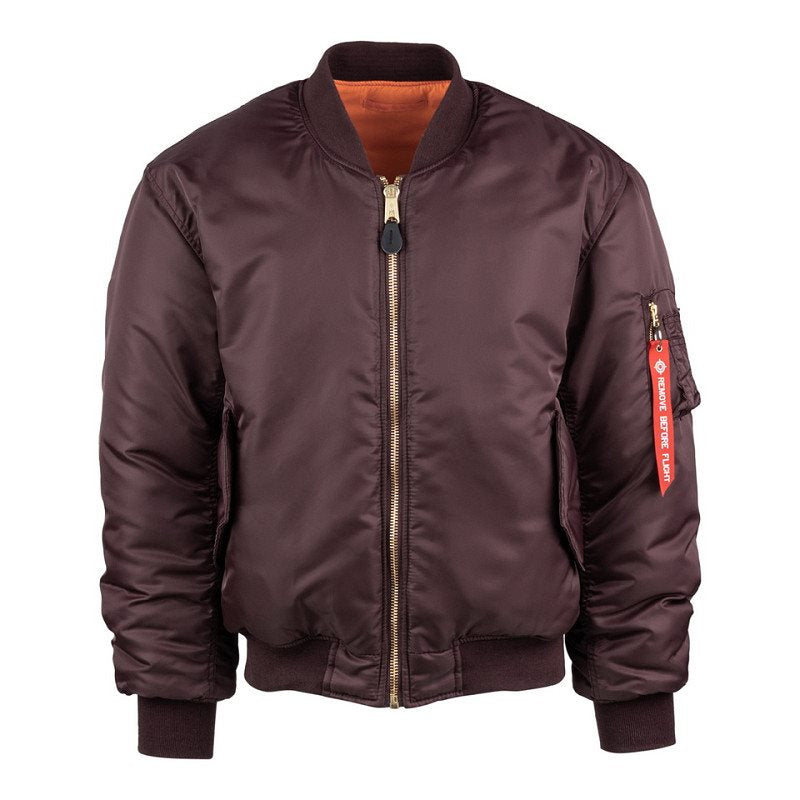Chaqueta piloto US MA-1 bomber granate morado con forro naranja