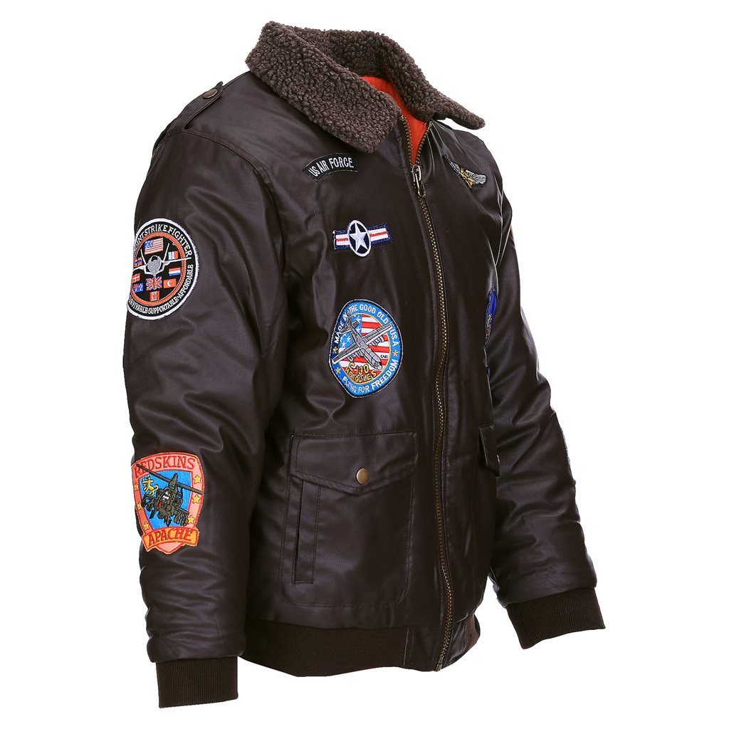 Chaqueta infantil FLIGHT con parches, cuello de imitación piel y bolsillos frontales