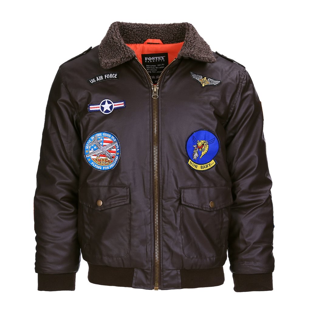 Chaqueta infantil FLIGHT con parches, cuello de imitación piel y bolsillos frontales
