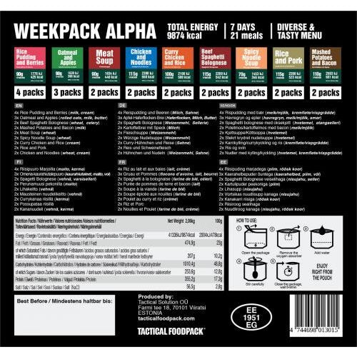 Envase Weekpack Alpha de TACTICAL FOODPACK (21 raciones)