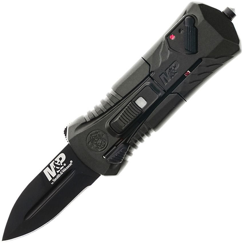 Navaja automática OTF MP COMPACT negra, hoja lisa y rompecristales de emergencia