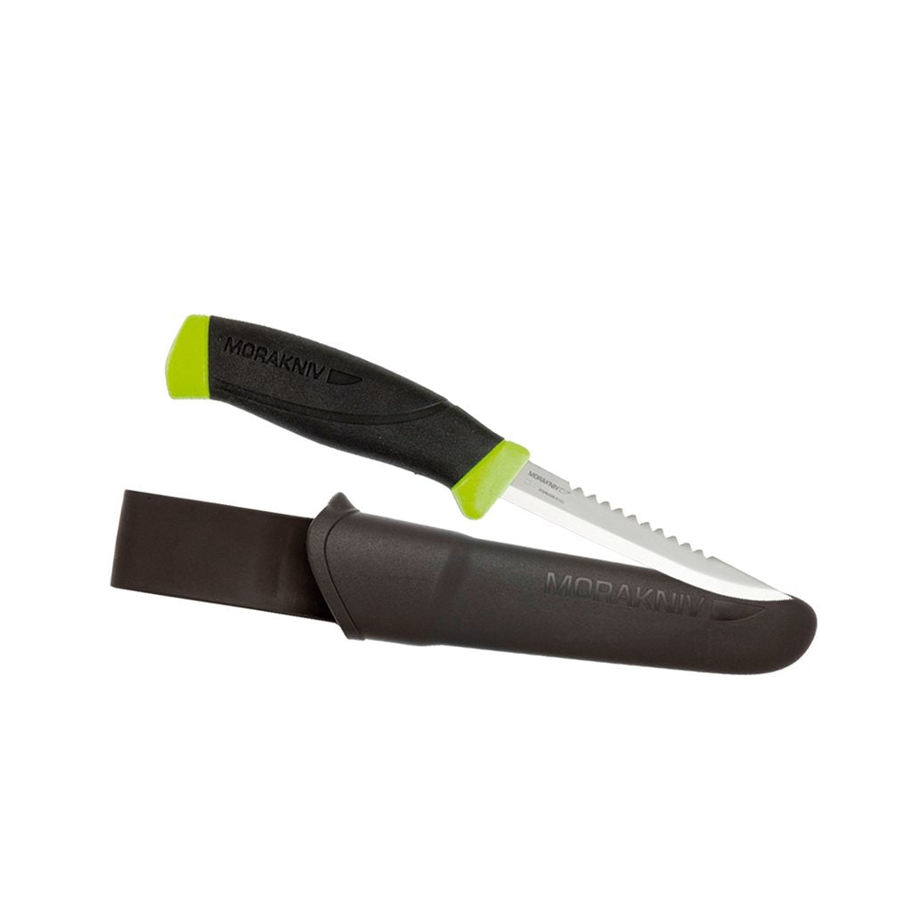 Cuchillo de pesca Mora COMFORT SCALER acero inox verde con funda de plástico y raspador de escamas