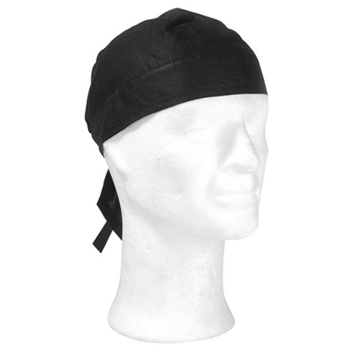 Pañuelo headwrap negro de algodón con atado en la parte trasera