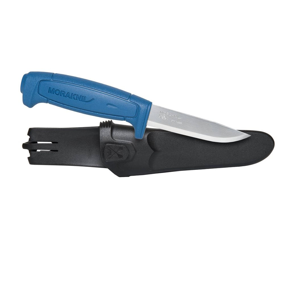 Navaja fija BASIC 546 azul, hoja de acero inoxidable 12C27 con afilado escandinavo y funda de plástico