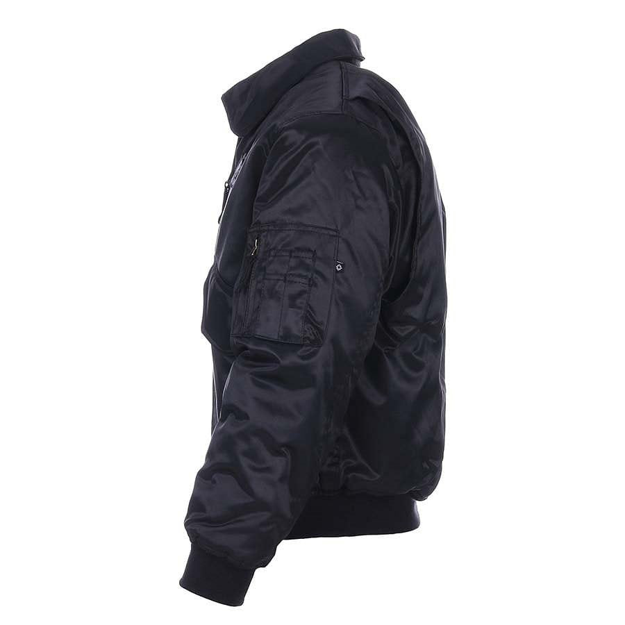 Chaqueta CWU Heavy negra con cierre de latón, 2 bolsillos frontales, bolsillo en el hombro y puños elásticos