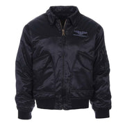 Chaqueta CWU Heavy negra con cierre de latón, 2 bolsillos frontales, bolsillo en el hombro y puños elásticos