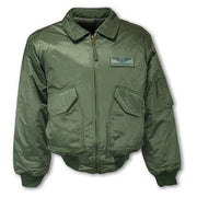 Chaqueta CWU Heavy verde de nylon con cremallera de latón y varios bolsillos