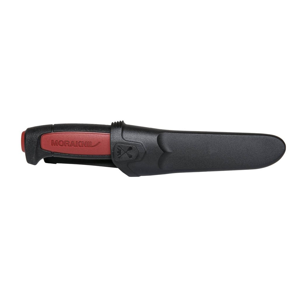 Cuchillo MORA PRO C rojo, hoja de acero al carbono, filo liso y mango ergonómico. Incluye funda