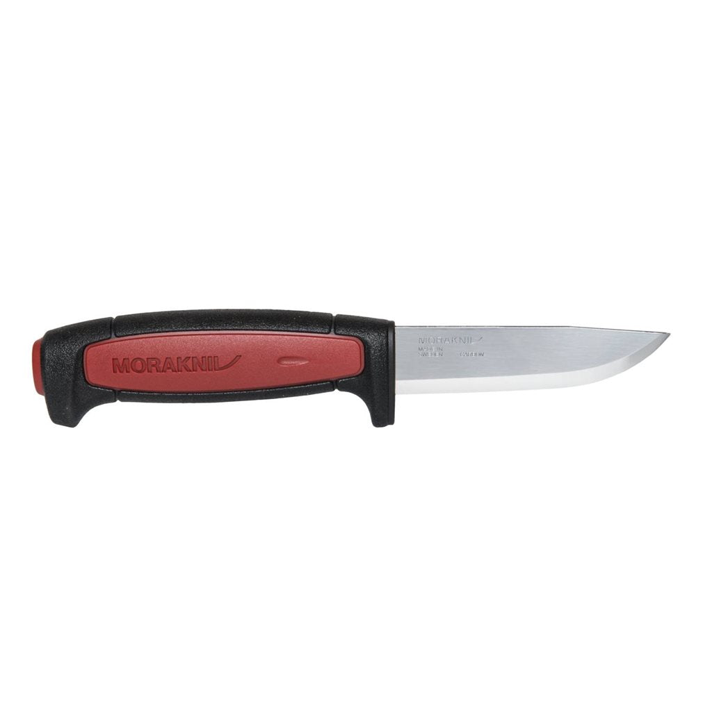 Cuchillo MORA PRO C rojo, hoja de acero al carbono, filo liso y mango ergonómico. Incluye funda