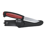 Cuchillo MORA PRO C rojo, hoja de acero al carbono, filo liso y mango ergonómico. Incluye funda