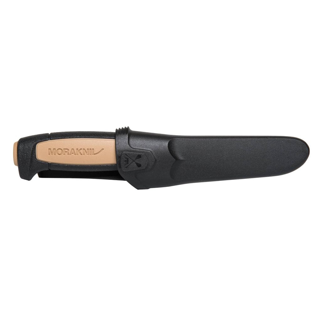Cuchillo MORA ROPE con hoja de acero inoxidable y filo dentado, funda de plástico