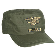 Gorra SEALS verde con emblema y texto bordado, estilo militar, talla ajustable con velcro