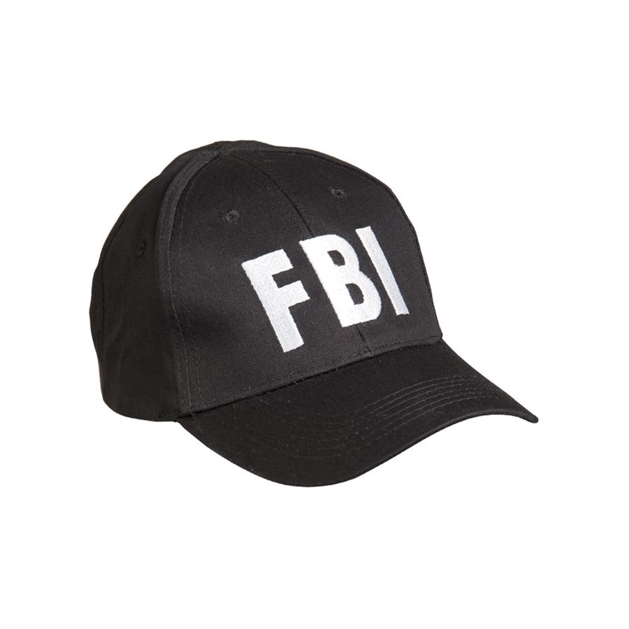 Gorra baseball negra con inscripción 'FBI', 100% algodón peinado, talla ajustable con cierre de plástico
