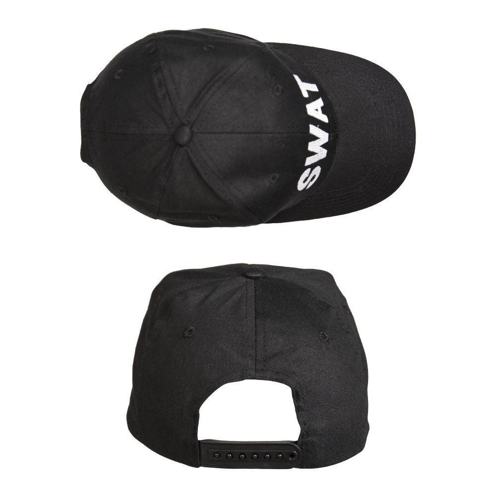 Gorra de béisbol negra con inscripción SWAT, cierre plástico ajustable, 100% algodón