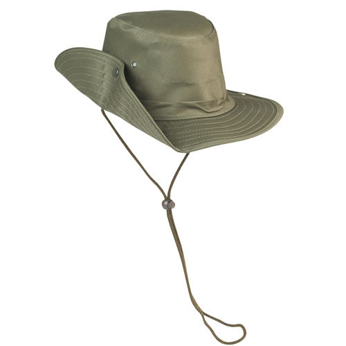 Sombrero Bush oliva 100% algodón con ala ancha y cordón bajo barbilla