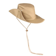 Sombrero Bush KHAKI de algodón con ala ancha, botones laterales y cordón bajo barbilla