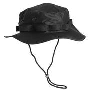 Sombrero US Junge negro (Boonie Hat) con visera ondulada y cinta con ojales
