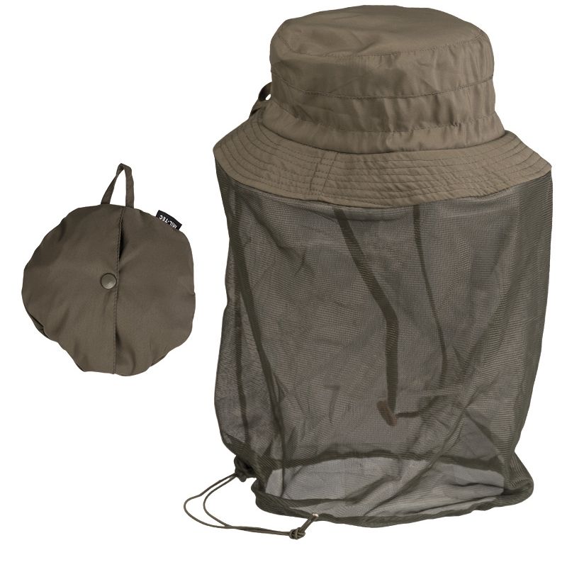 Sombrero plegable verde con mosquitera y funda compacta