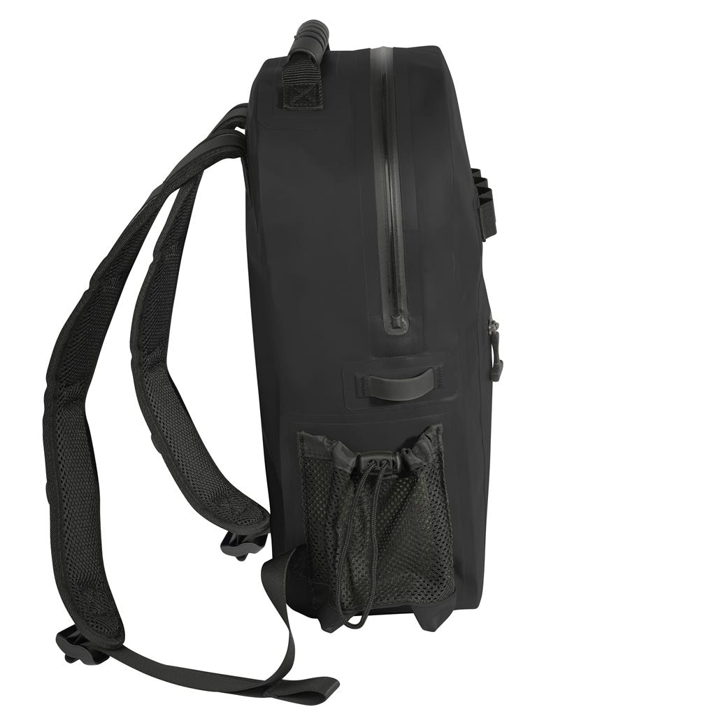 Mochila impermeable WAVEGUARD 16 litros negra hecha de lona vinílica de tres capas con cremalleras estancas