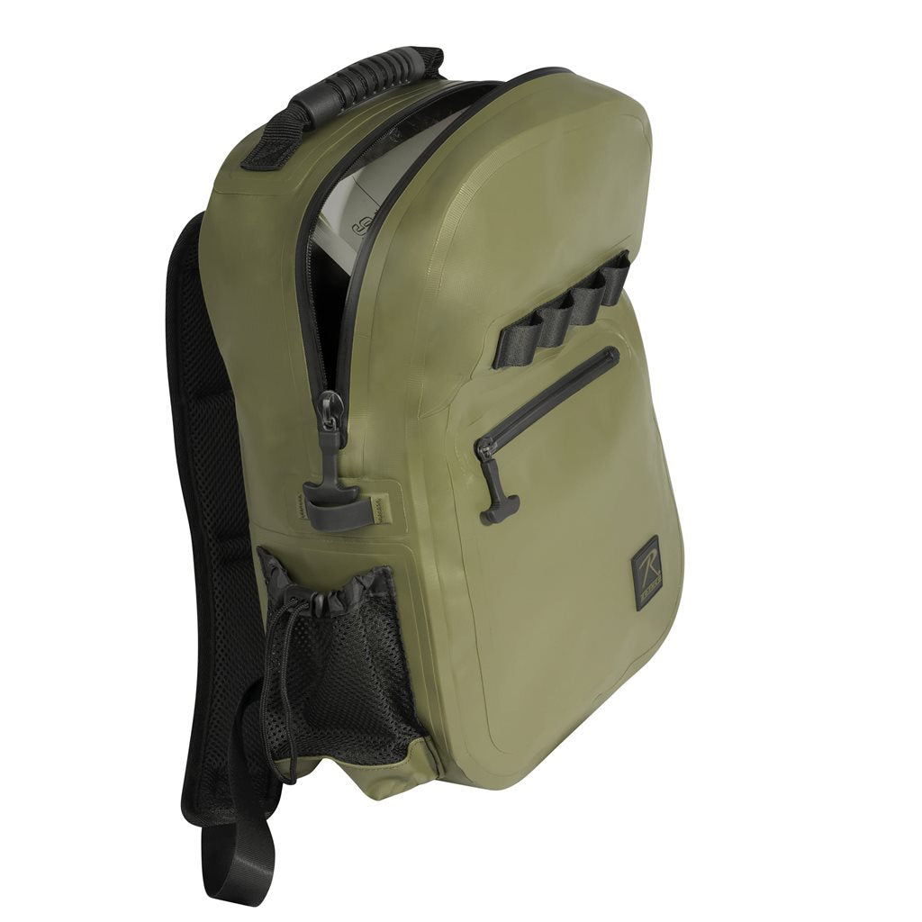 Mochila impermeable WAVEGUARD 16 litros negra hecha de lona vinílica de tres capas con cremalleras estancas