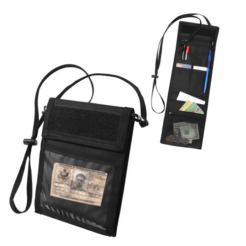 Funda de cuello DELUXE para documentos e identificación, negra, con opción de colgar