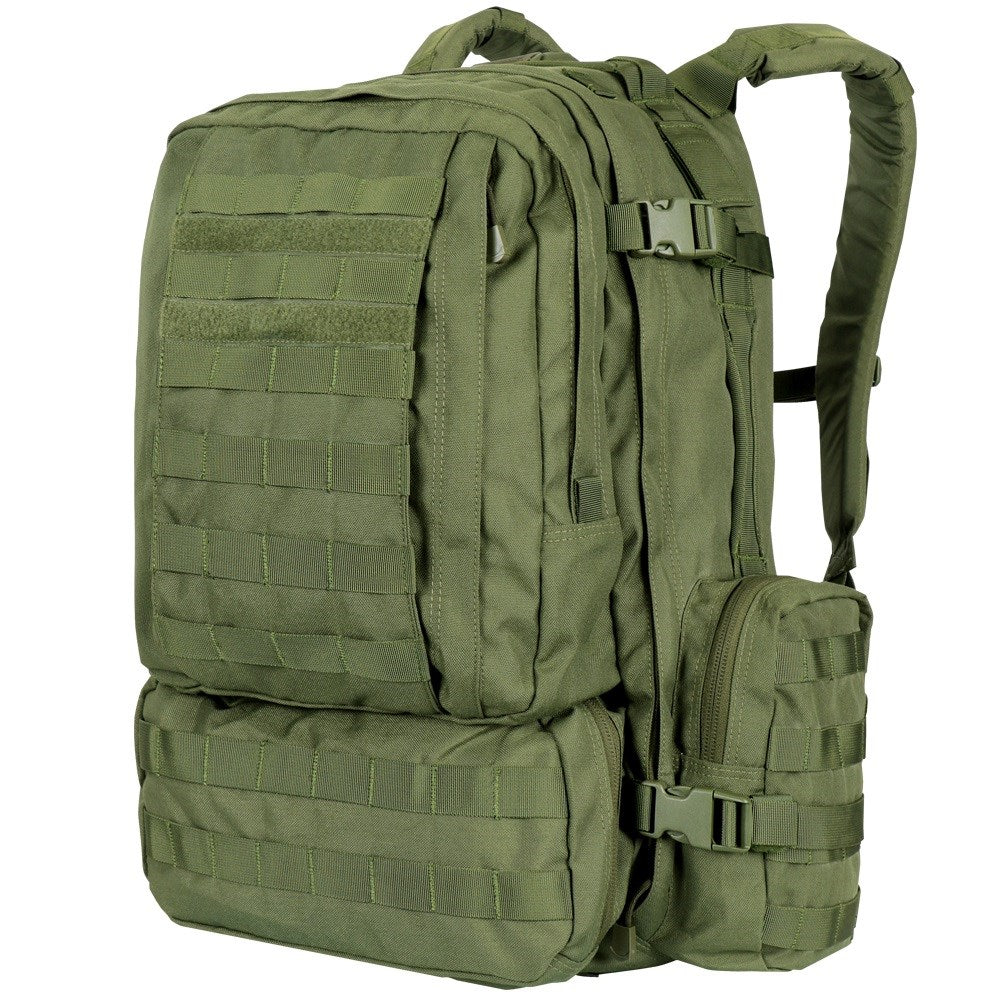 Mochila MOLLE 3-DAYS ASSAULT verde con correas acolchadas y sistema modular MOLLE