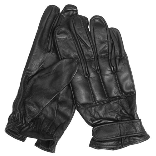 Guantes tácticos DEFENDER negros de cuero con protecciones en los nudillos y cierre de velcro