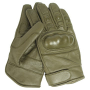 Guantes tácticos de cuero verde con protección de nudillos y cierre velcro