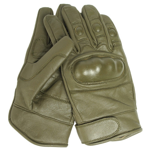 Guantes tácticos de cuero verde con protección de nudillos y cierre velcro