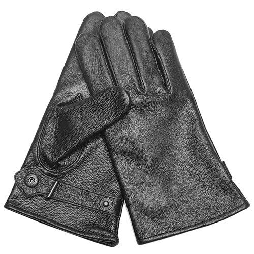 Par de guantes de cuero BW negros, copia modelo Bundeswehr, con correa ajustable y botón en la muñeca