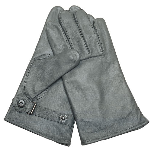 Guantes BW de cuero gris, clásicos, ajustables con correa y botón en la muñeca (12506008)