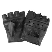 Guantes BIKER sin dedos negros de cuero de cabra, sin remaches, con cierre de velcro