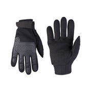 Guantes tácticos WARRIOR negros, diseño anatómico con refuerzo en nudillos y ajuste de muñeca