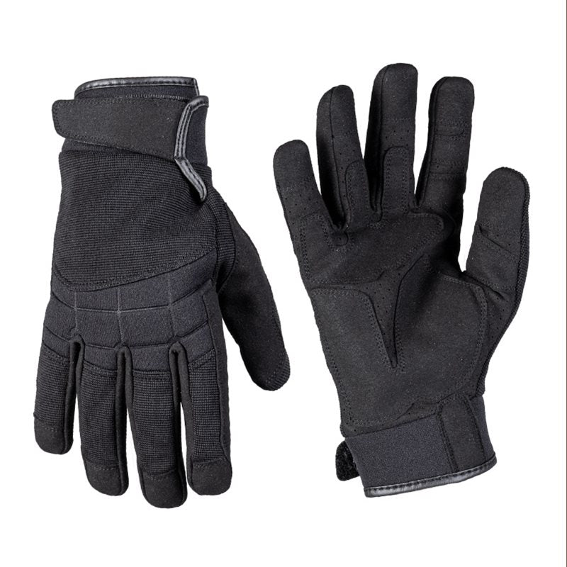 Guantes ASSAULT negros MIL-TEC, palma reforzada, neopreno en nudillos y cierre ajustable