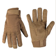 Guantes ASSAUT COYOTE de MIL-TEC, vista de palma y dorso con refuerzos y cierre velcro
