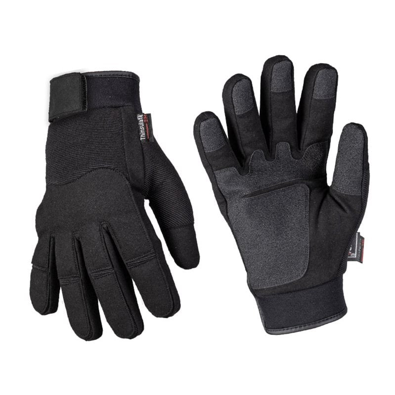 Vista frontal de guantes de invierno ARMY MIL-TEC negros con forro Thinsulate y superficie hidrófuga
