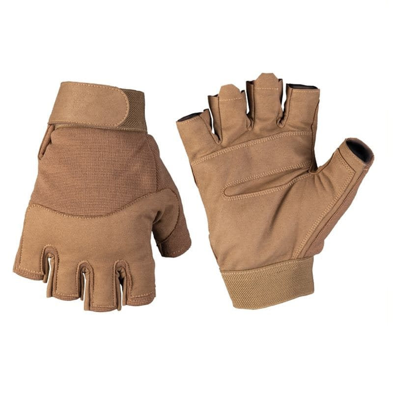 Guantes ARMY sin dedos Coyote, dorso acolchado y cierre de velcro en muñeca