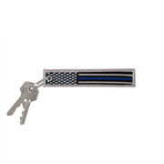 Llavero con bandera de EEUU y franja azul en apoyo a la policia, 12,7 x 2,5 cm, con anilla metalica